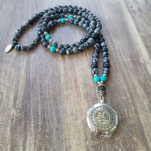 NWT ~ Snowflake Obsidian/Lava/Turquoise - Tree of Life Diffuser Locket Mala